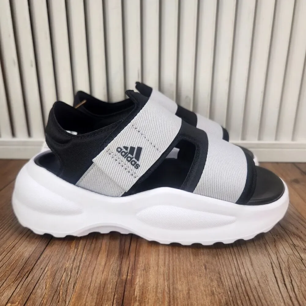 Adidas Mehana Sandals Kid Sz 1 Gray Black White Comfort Adjustable Slides ID7910